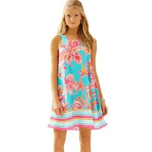New! LILLY PULITZER Sea Blue Via Sunny Engineered Wright Trapeze Dress. XS
